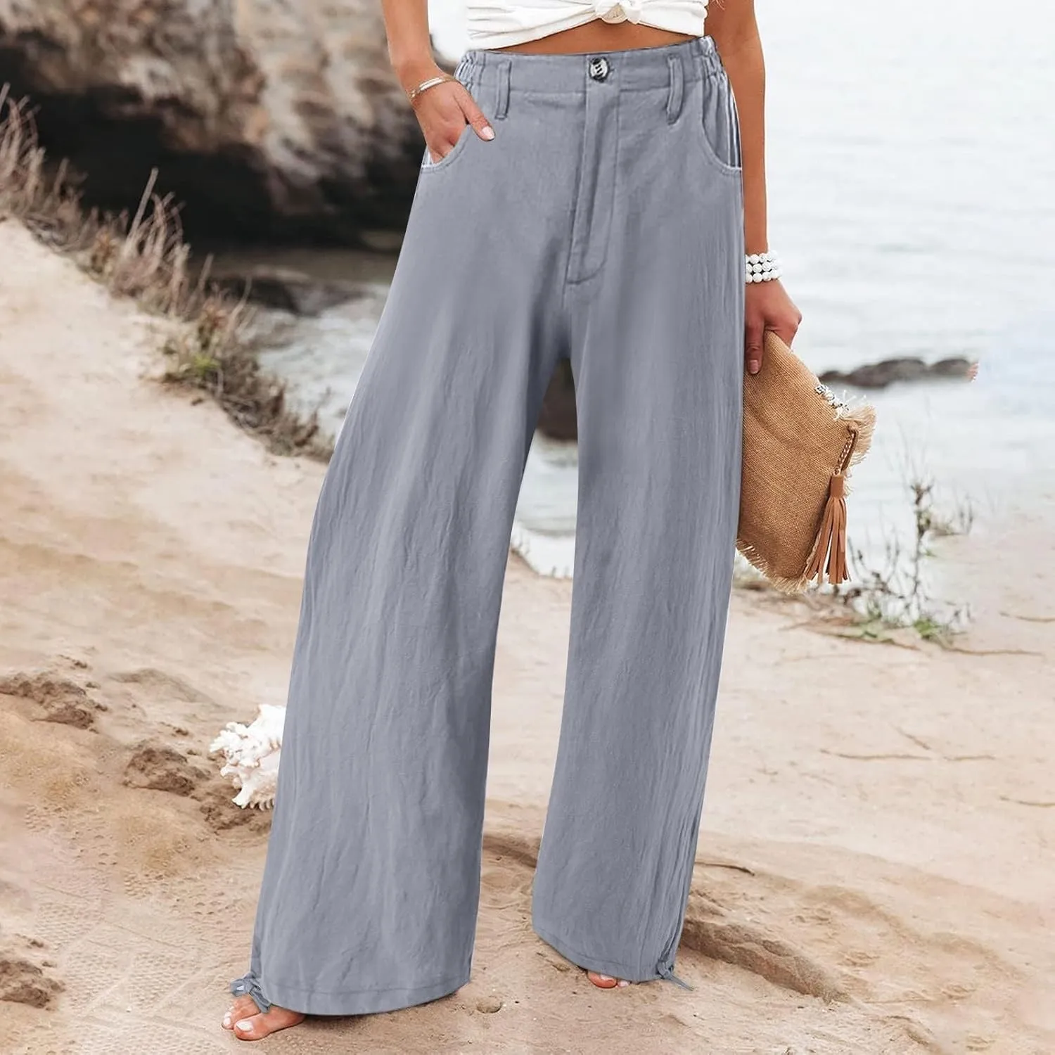 Women's Fall 2024 Pants High Waist Straight Leg Pants Business Casual Button Work Pants Trousers with Pockets