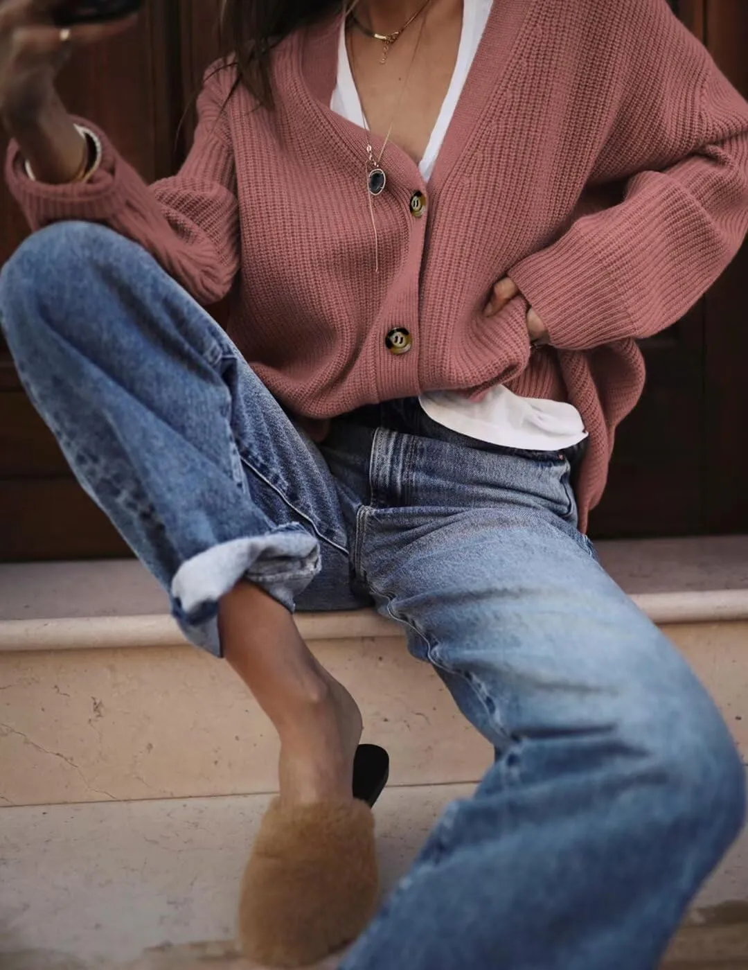 Womens Fall Laies Cute Ribbed Knit V Neck Color Block Striped Button Fake Pocket Long Sleeve Sweater Cardigan 2024