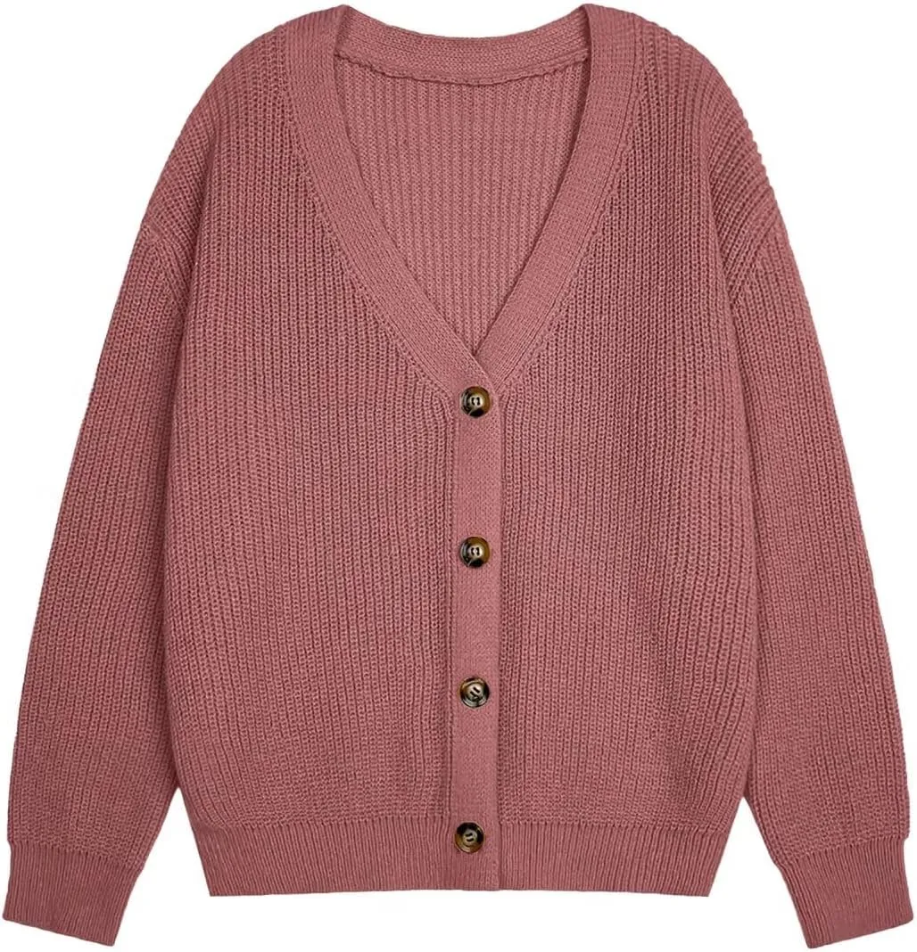 Womens Fall Laies Cute Ribbed Knit V Neck Color Block Striped Button Fake Pocket Long Sleeve Sweater Cardigan 2024