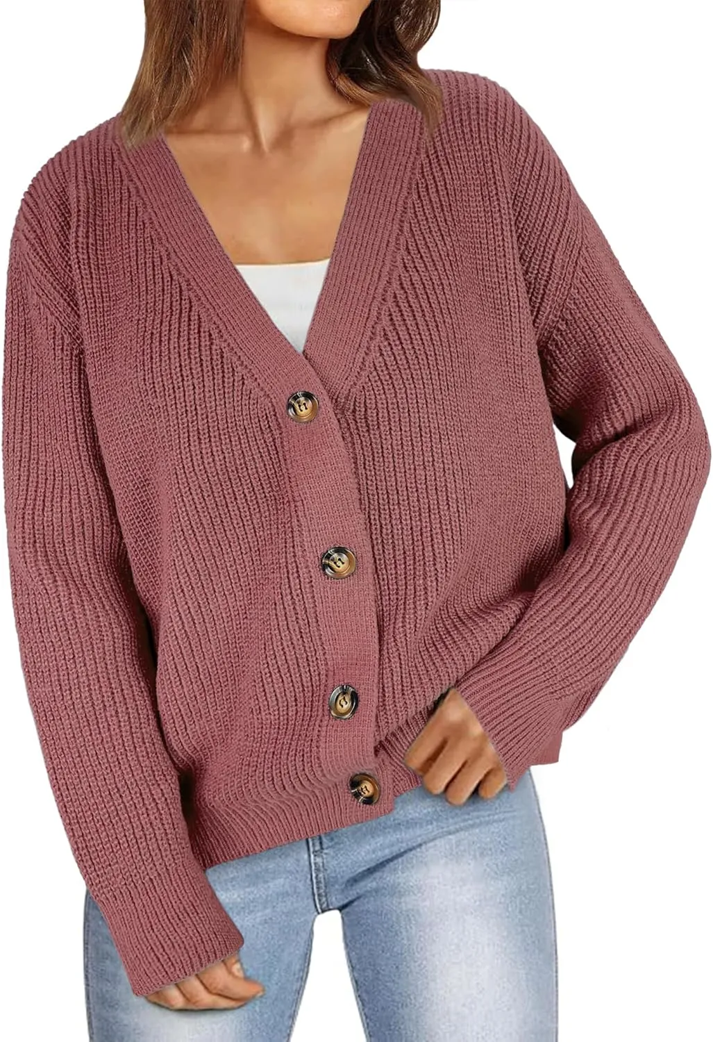 Womens Fall Laies Cute Ribbed Knit V Neck Color Block Striped Button Fake Pocket Long Sleeve Sweater Cardigan 2024