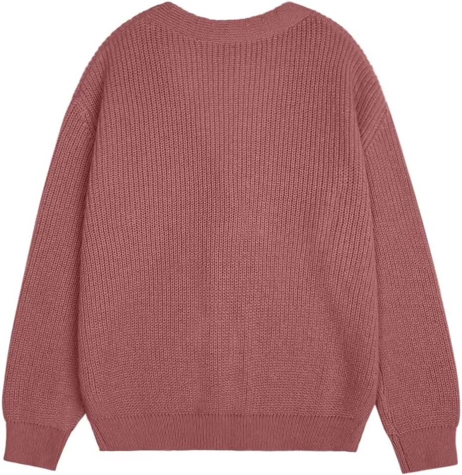 Womens Fall Laies Cute Ribbed Knit V Neck Color Block Striped Button Fake Pocket Long Sleeve Sweater Cardigan 2024