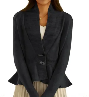 Women's Fall Ribbed V-Neck Vintage Cardigan Sweater Toggle Button Down Peplum Tops for Women