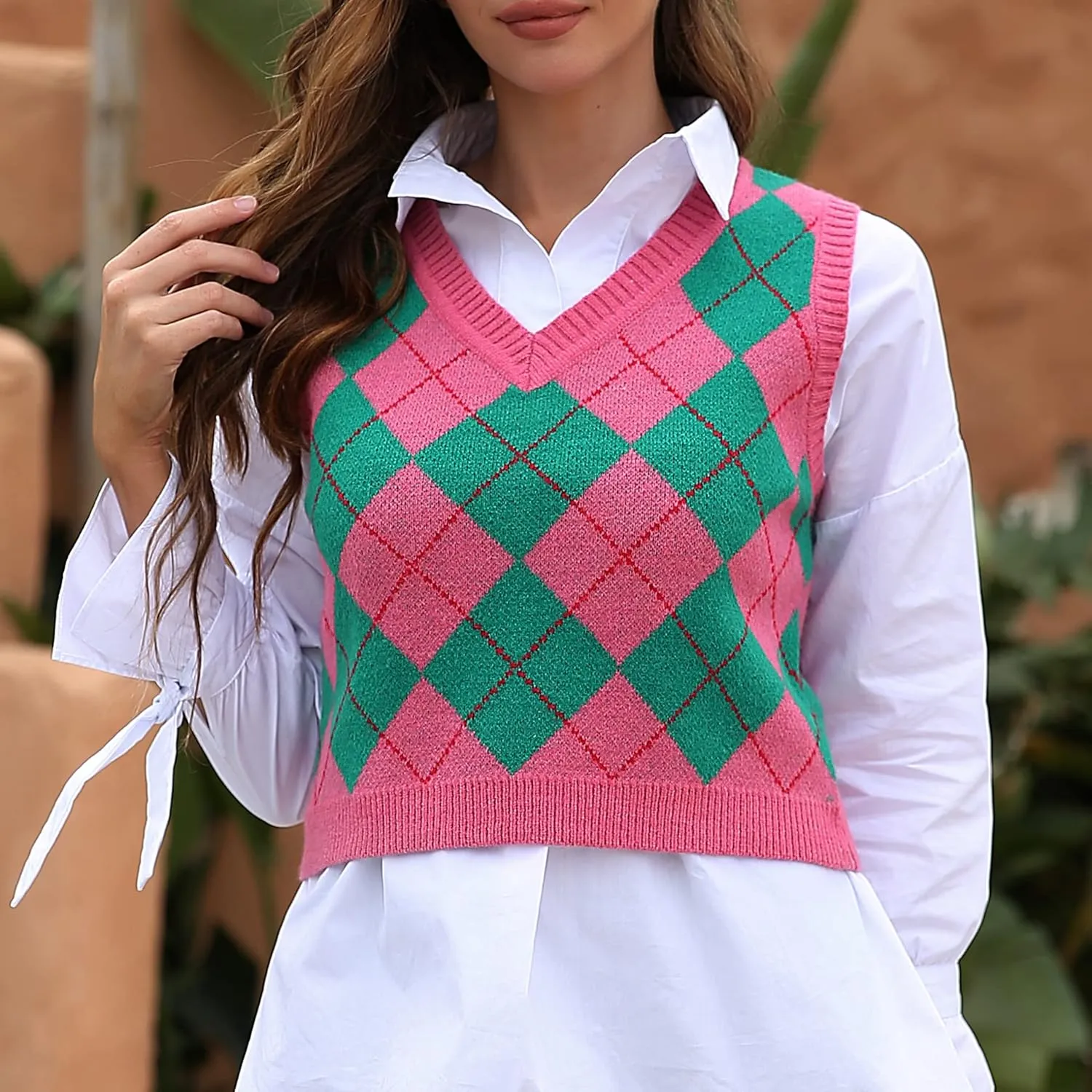Women's Fashion Cropped Sweater Vest College Style Sleeveless Vest