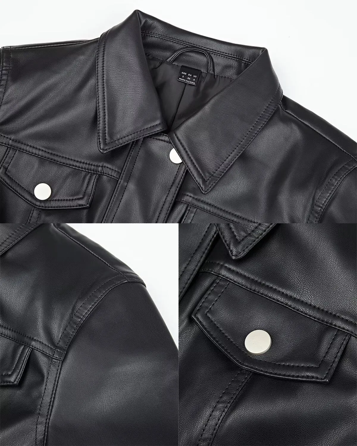 Women's Faux Leather Jacket Cropped Motorcycle Biker Jacket Moto PU Leather Jacket