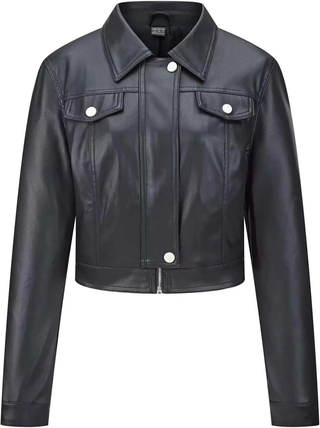 Women's Faux Leather Jacket Cropped Motorcycle Biker Jacket Moto PU Leather Jacket