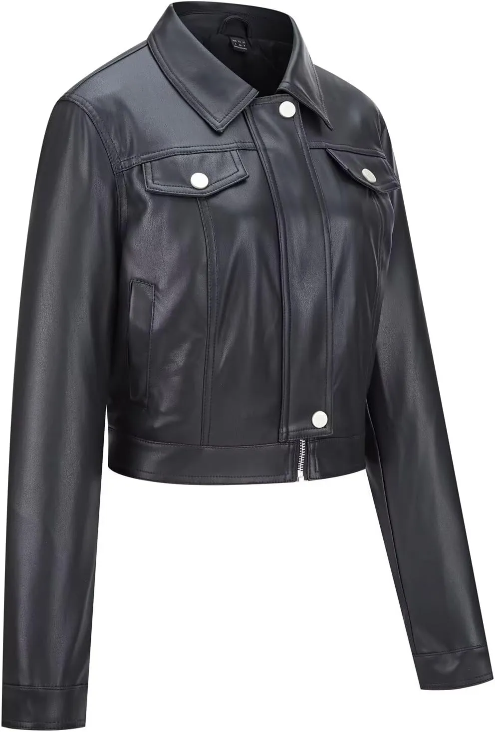 Women's Faux Leather Jacket Cropped Motorcycle Biker Jacket Moto PU Leather Jacket