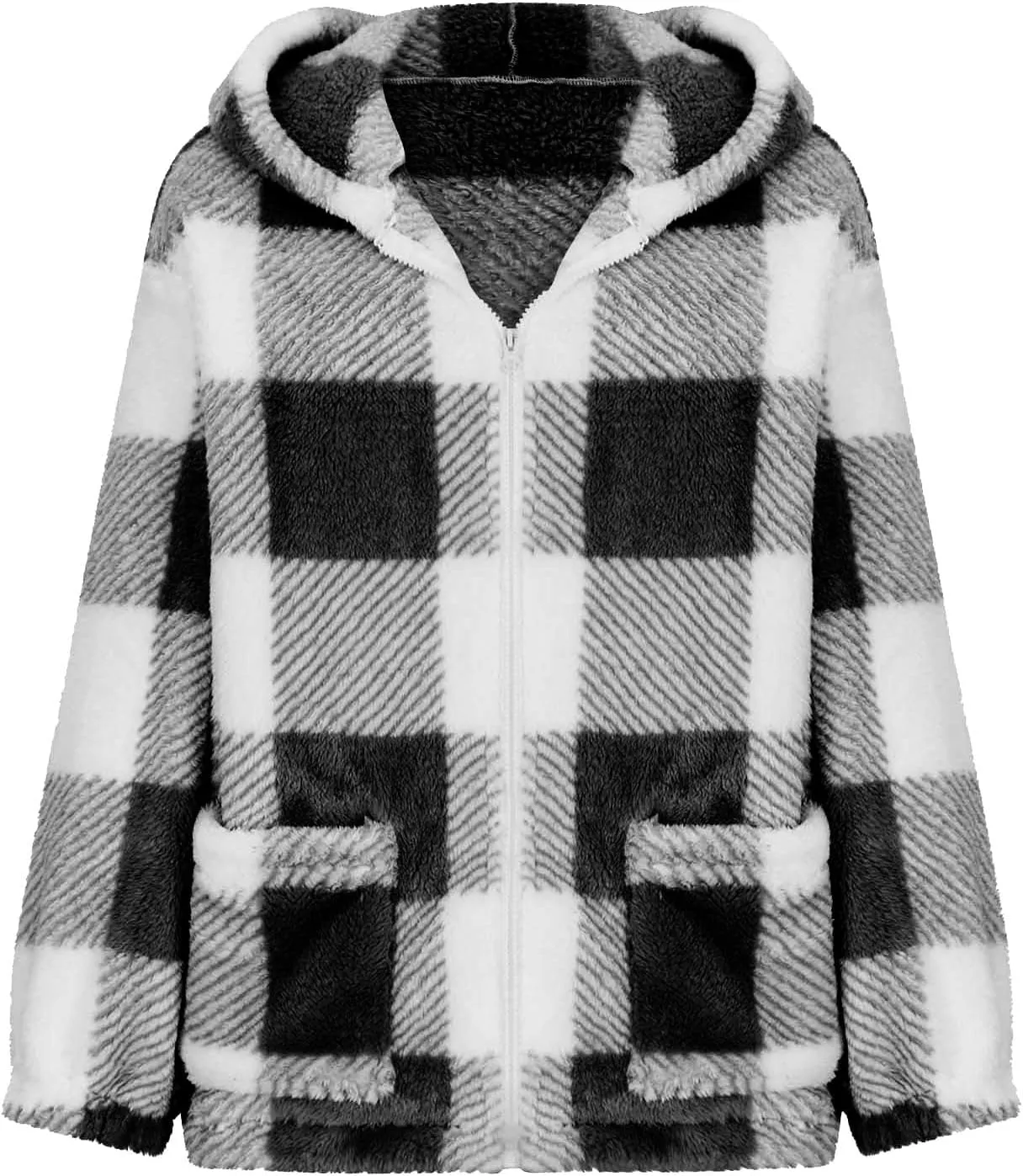 Womens Fleece Sherpa Jacket Casual Winter Jacket Oversized Button Down Jacket Trendy Flannel Plaid Jacket with Pocket