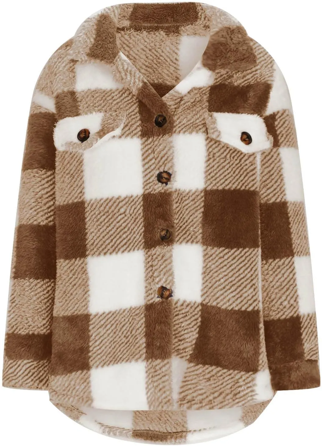 Womens Fleece Sherpa Jacket Casual Winter Jacket Oversized Button Down Jacket Trendy Flannel Plaid Jacket with Pocket