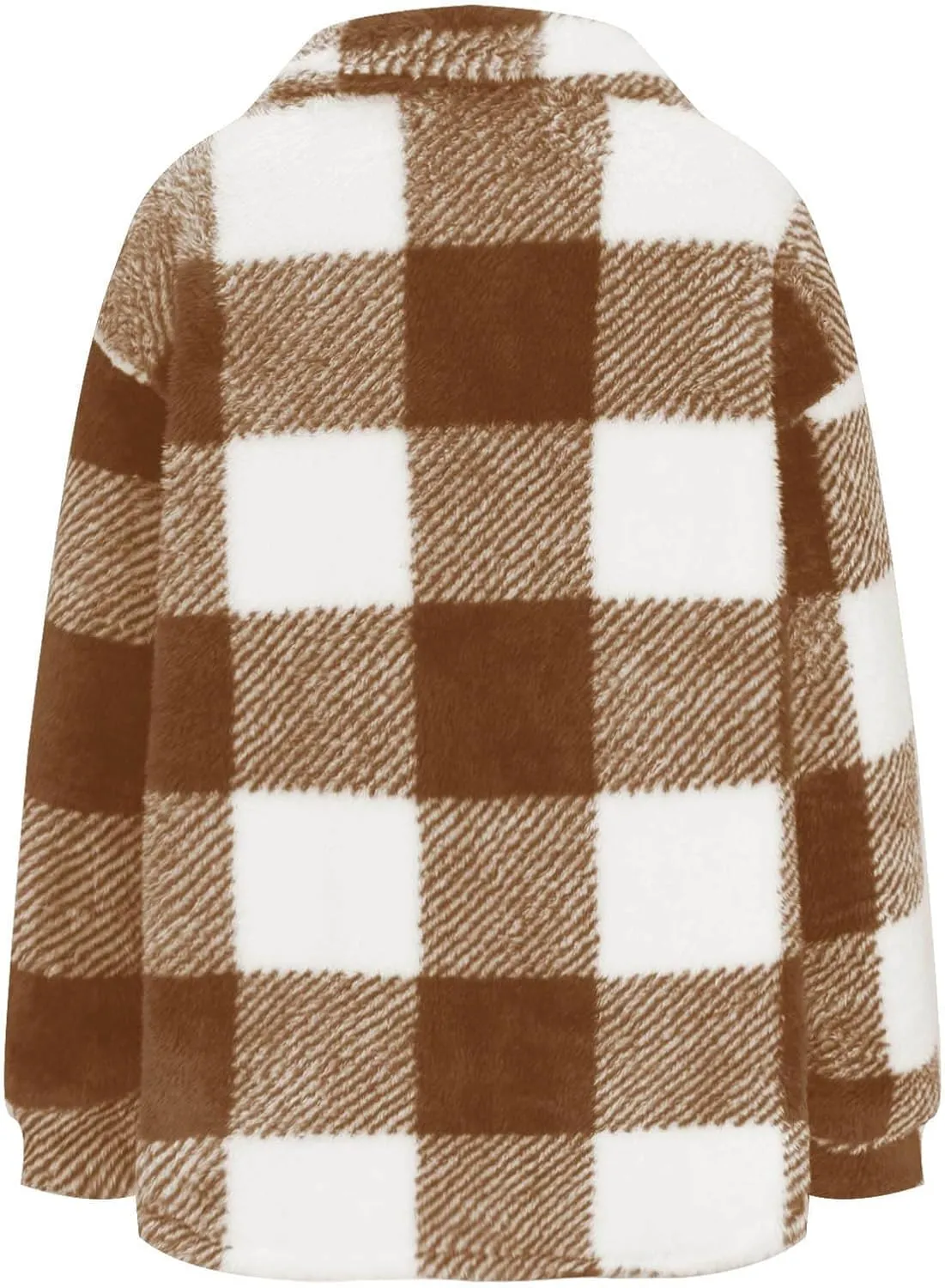 Womens Fleece Sherpa Jacket Casual Winter Jacket Oversized Button Down Jacket Trendy Flannel Plaid Jacket with Pocket