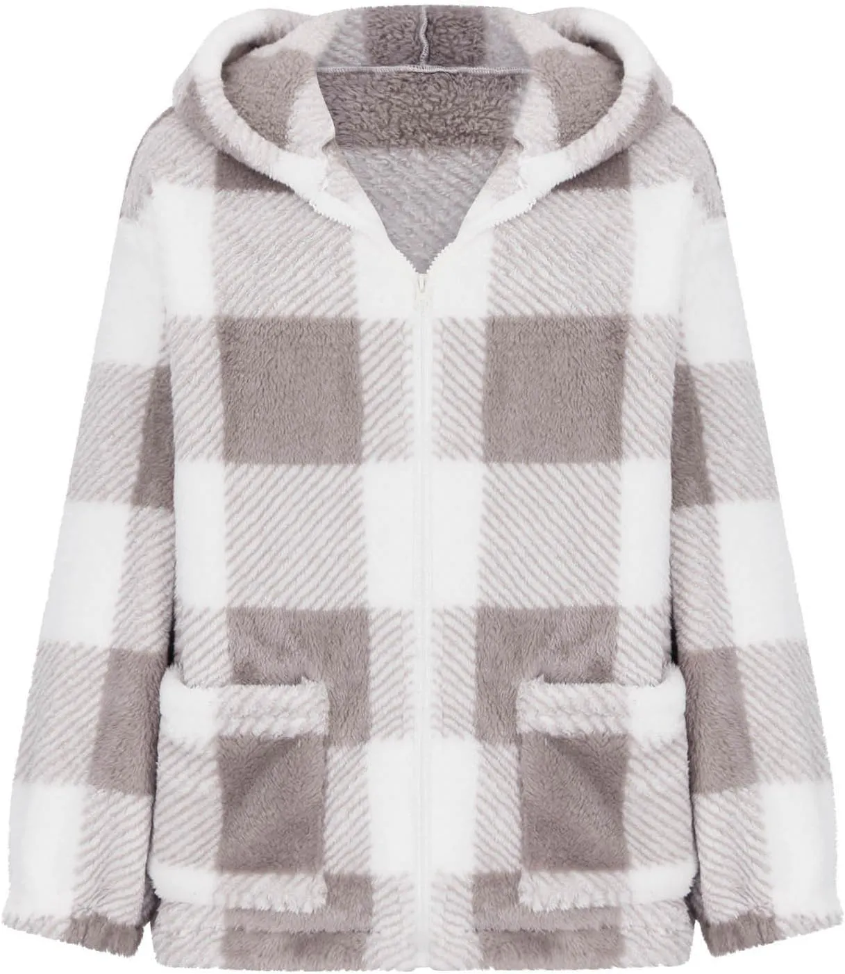 Womens Fleece Sherpa Jacket Casual Winter Jacket Oversized Button Down Jacket Trendy Flannel Plaid Jacket with Pocket