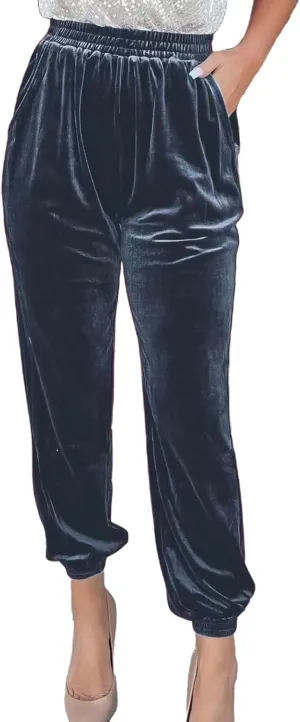 Women's Golden Velvet Harem Pants High Waist Yoga Trousers Casual Track Cuff Stretch Trousers with Pockets
