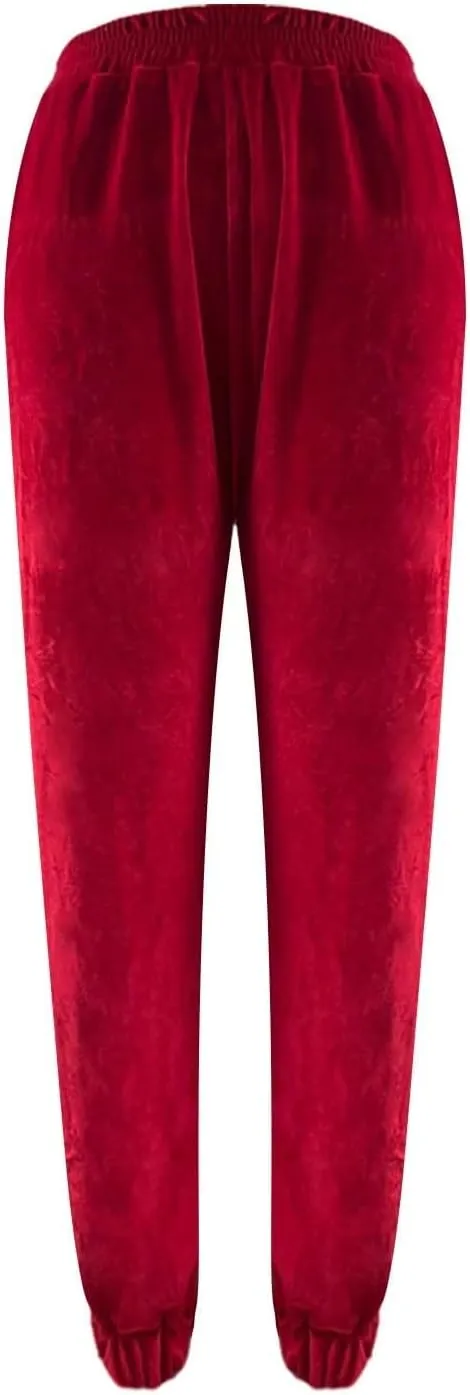 Women's Golden Velvet Harem Pants High Waist Yoga Trousers Casual Track Cuff Stretch Trousers with Pockets