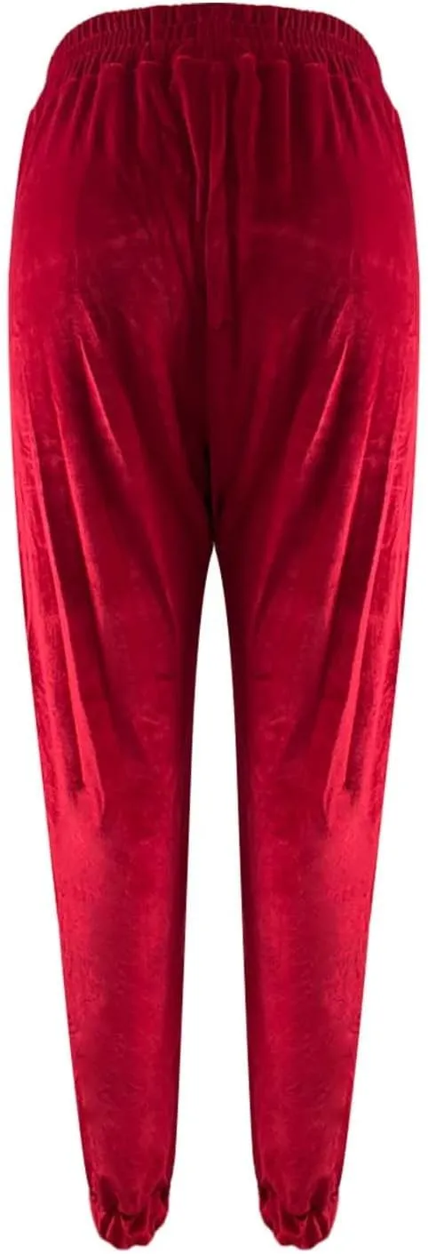 Women's Golden Velvet Harem Pants High Waist Yoga Trousers Casual Track Cuff Stretch Trousers with Pockets
