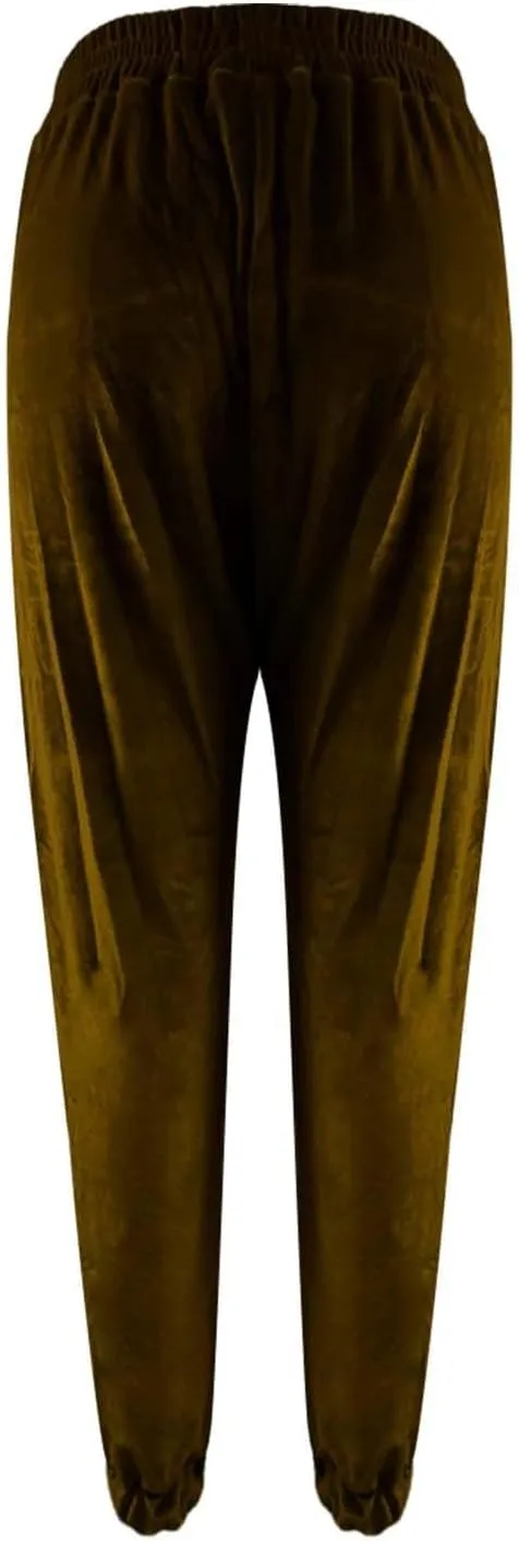 Women's Golden Velvet Harem Pants High Waist Yoga Trousers Casual Track Cuff Stretch Trousers with Pockets