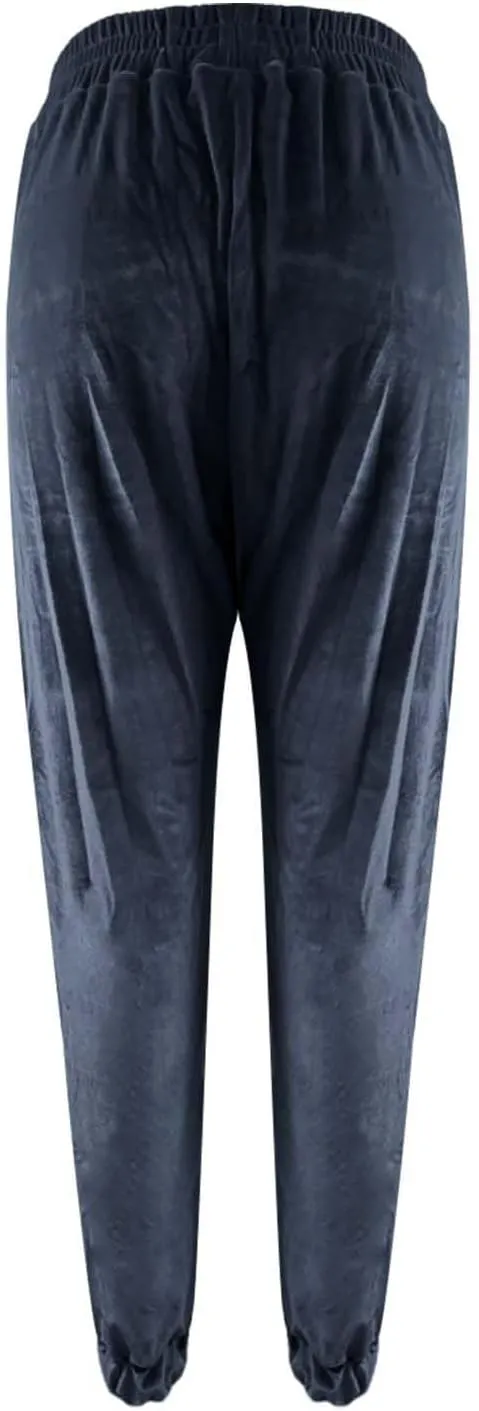 Women's Golden Velvet Harem Pants High Waist Yoga Trousers Casual Track Cuff Stretch Trousers with Pockets