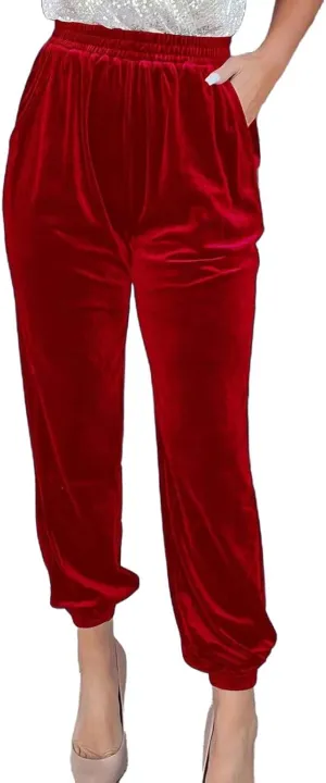 Women's Golden Velvet Harem Pants High Waist Yoga Trousers Casual Track Cuff Stretch Trousers with Pockets
