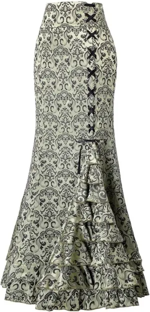 Womens High Waist Skirts Floor Length Retro Mermaid Bandage Printed Skirt Vintage Fishtail Pencil Skirt Maxi Wrap Dress