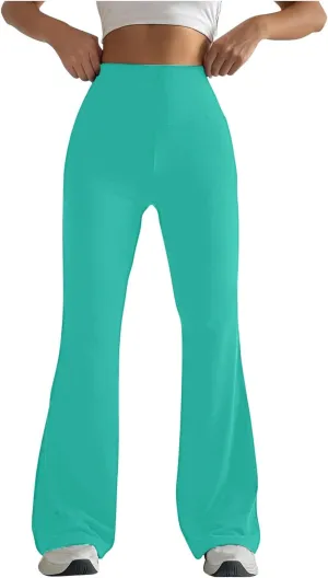 Women's High Waist Yoga Pants Solid Color Flared Trousers Boohoo Straight Leg Stretch Summer Pant for Workout
