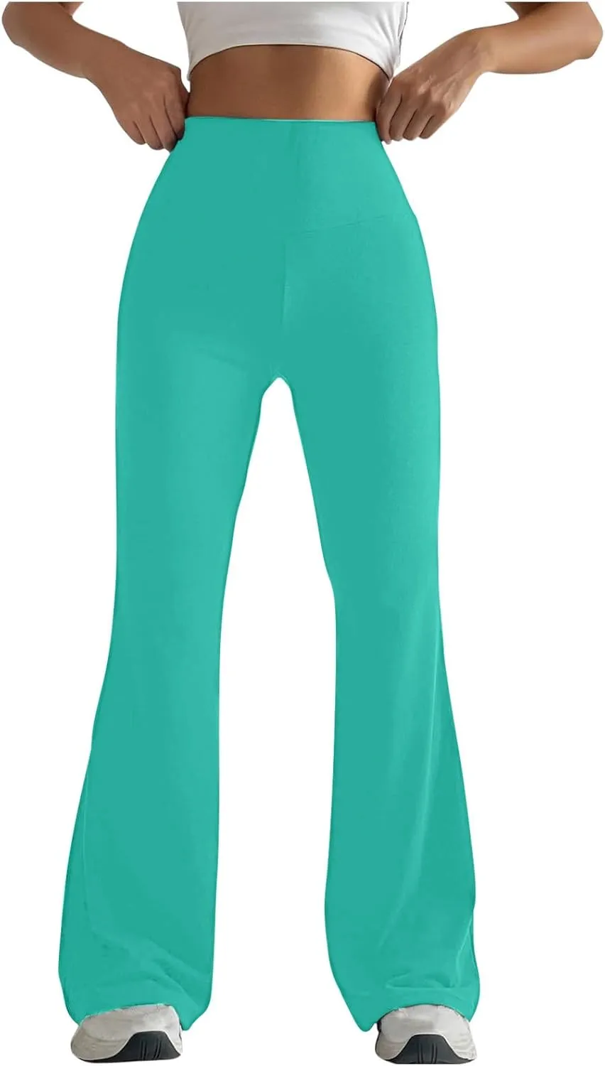 Women's High Waist Yoga Pants Solid Color Flared Trousers Boohoo Straight Leg Stretch Summer Pant for Workout