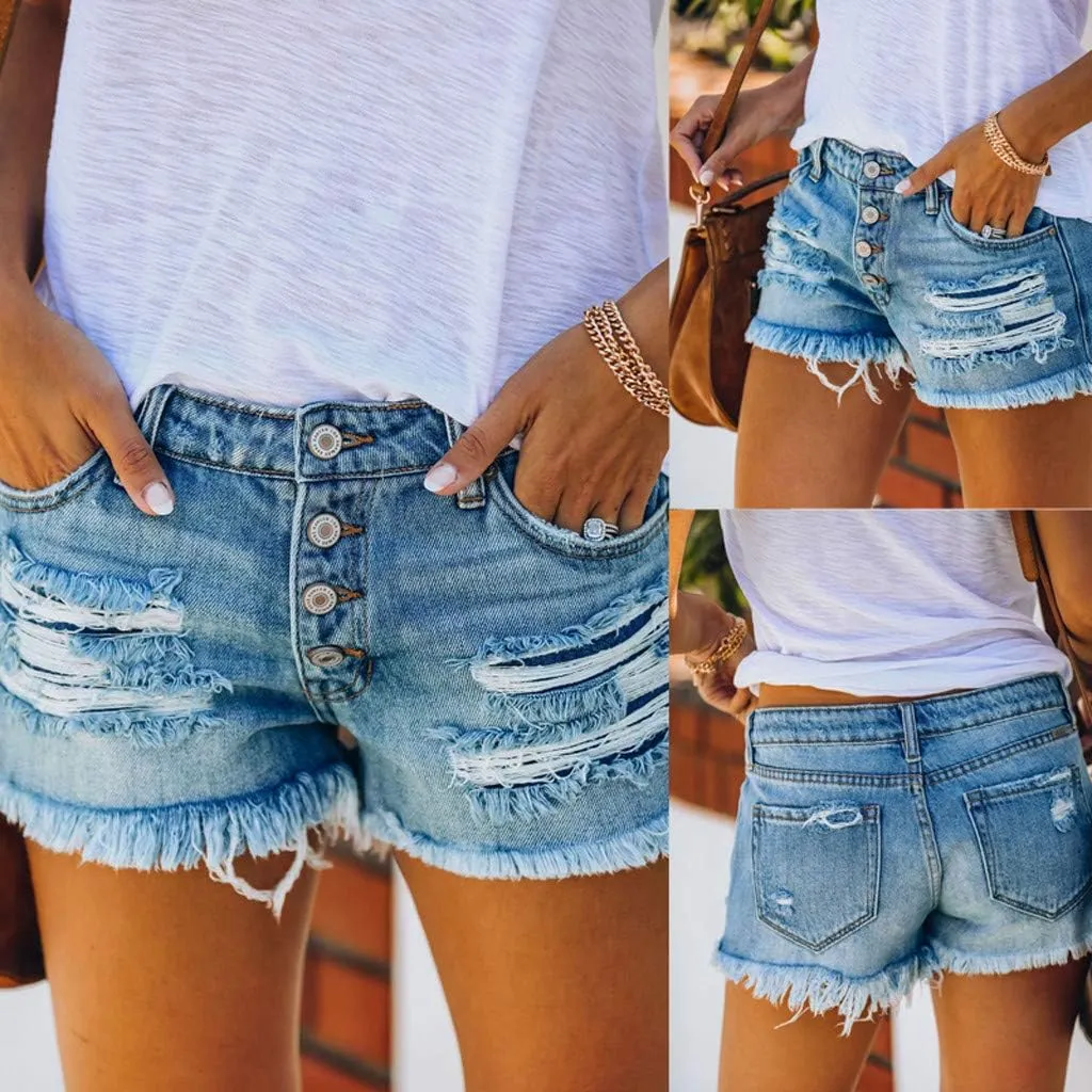 Women's High Waisted Stretchy Denim Shorts Cuffed Jean Summer Stretchy Ripped Jean Shorts for Women with Pockets