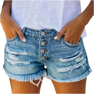 Women's High Waisted Stretchy Denim Shorts Cuffed Jean Summer Stretchy Ripped Jean Shorts for Women with Pockets