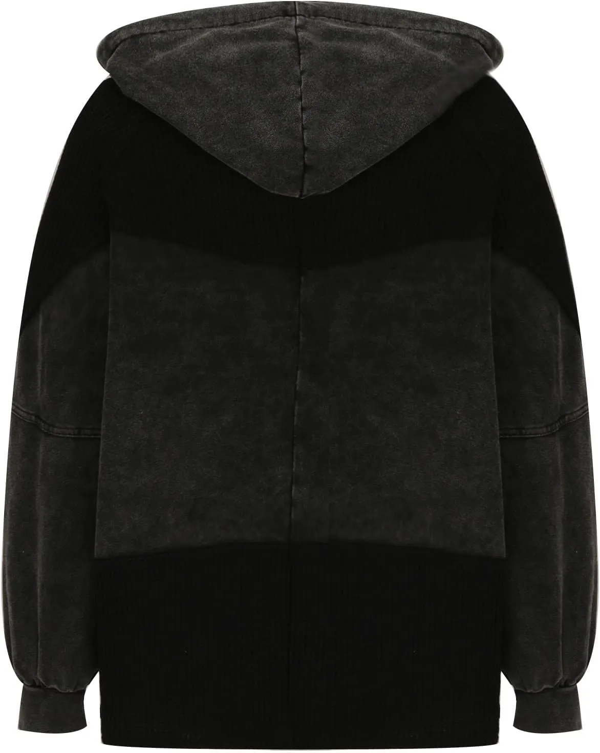 Womens Hoodies Long Sleeve Oversized Sweatshirt Zip Up Waffle Jacket Drawstring Colorblock Patchwork Hoodie Loose Coat