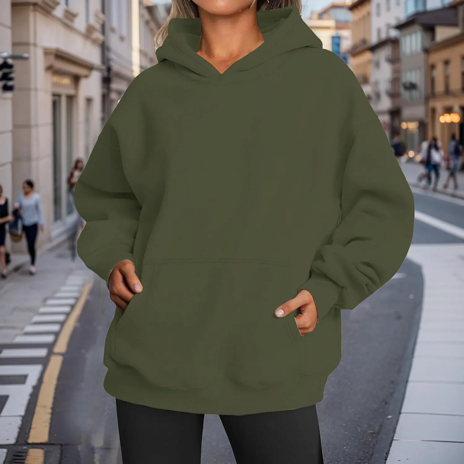 Womens Hoodies Oversized Sweatshirts Casual Fleece Hooded Pullover Sweaters Long Sleeve Fall Winter Y2K Outfits Tops