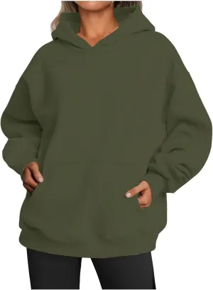 Womens Hoodies Oversized Sweatshirts Casual Fleece Hooded Pullover Sweaters Long Sleeve Fall Winter Y2K Outfits Tops