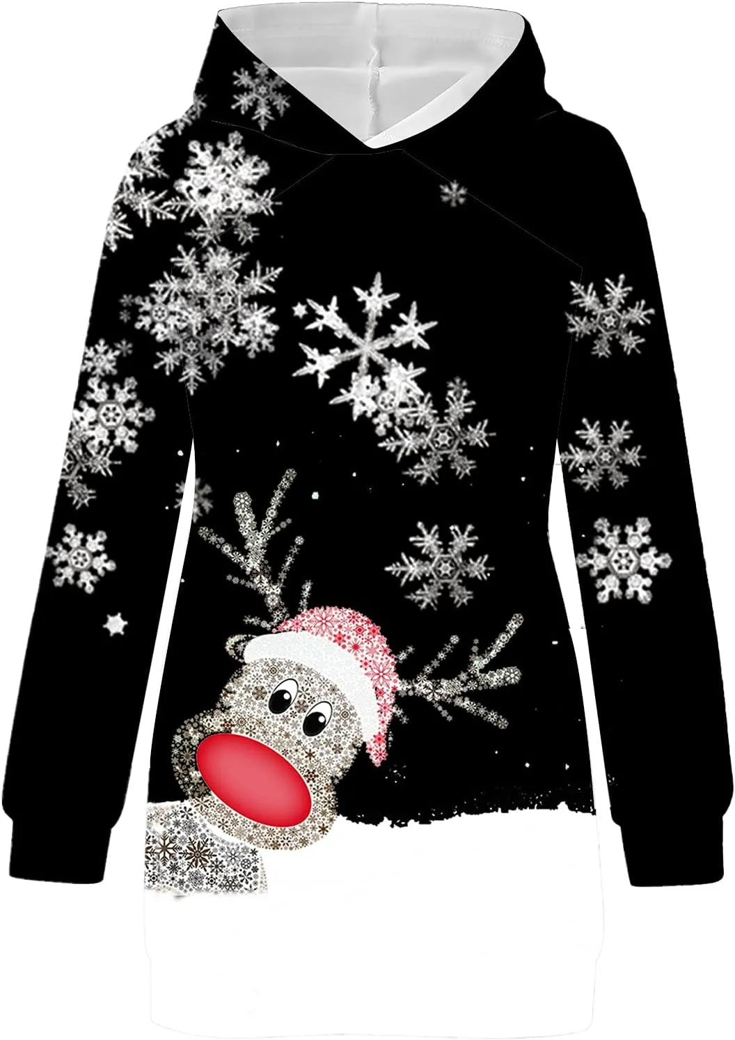 Women's Hoodies Sweatshirt Dresses Fashion Christmas Print Casual Loose Long Sleeve Pullover Jumper Plus Size
