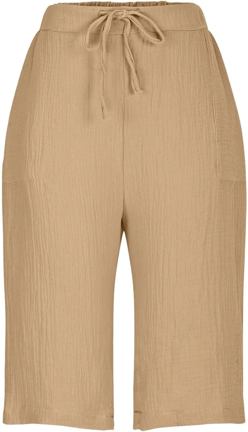 Women's Linen Shorts Elastic Waist Drawstring Bermuda Shorts for Women Knee Length Summer Casual Beach Clothes 2025