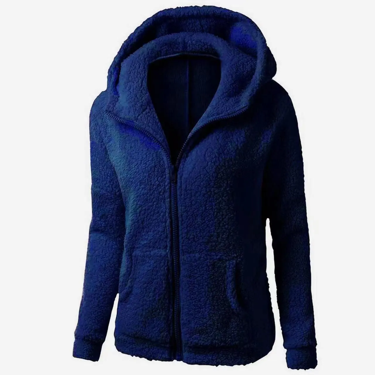 Womens Long Sleeve Zip Up Fuzzy Hoodie Trendy Thermal Jackets with Pockets Casual Sherpa Fleece Lined Lapel Outwears