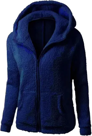 Womens Long Sleeve Zip Up Fuzzy Hoodie Trendy Thermal Jackets with Pockets Casual Sherpa Fleece Lined Lapel Outwears