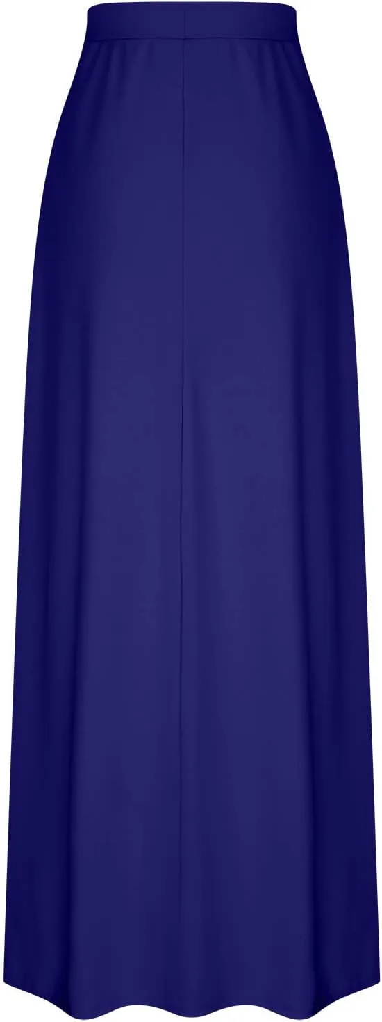 Womens Maxi Skirt Elastic Basic Solid Tie Dye Foldable High Waisted Midi Length Plus Size A-Line Skirts with Pockets