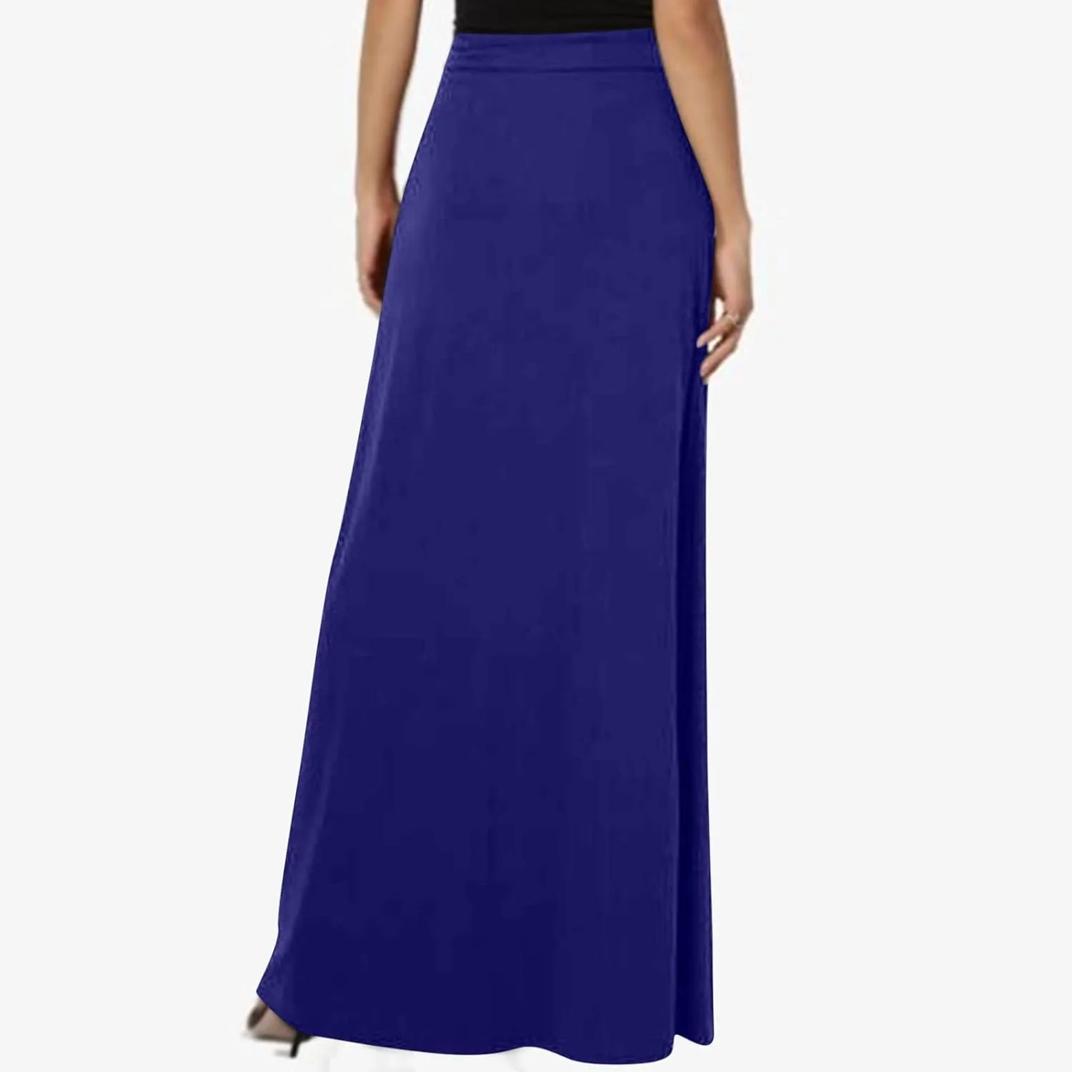 Womens Maxi Skirt Elastic Basic Solid Tie Dye Foldable High Waisted Midi Length Plus Size A-Line Skirts with Pockets