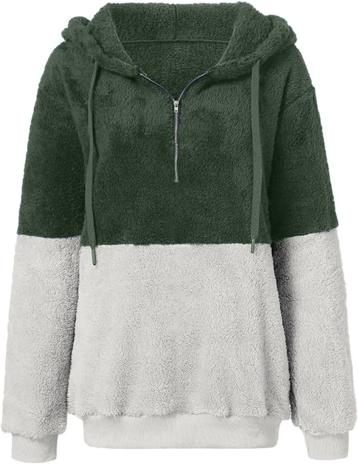 Womens Oversized Hoodies Jacket Sherpa Hooded Sweatshirts Fuzzy Fleece Patchwork Drawstring Pullover Fluffy Outerwear