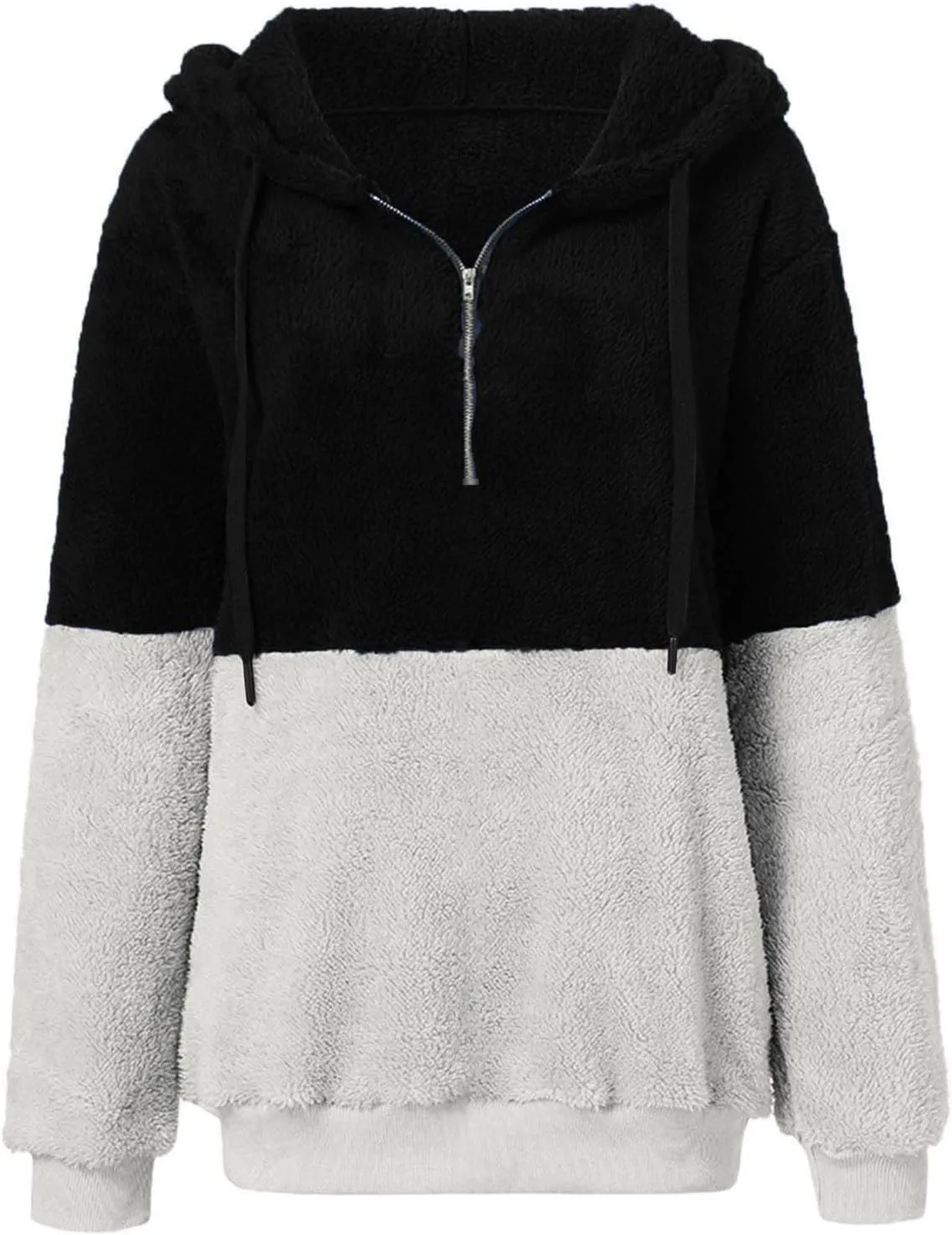 Womens Oversized Hoodies Jacket Sherpa Hooded Sweatshirts Fuzzy Fleece Patchwork Drawstring Pullover Fluffy Outerwear