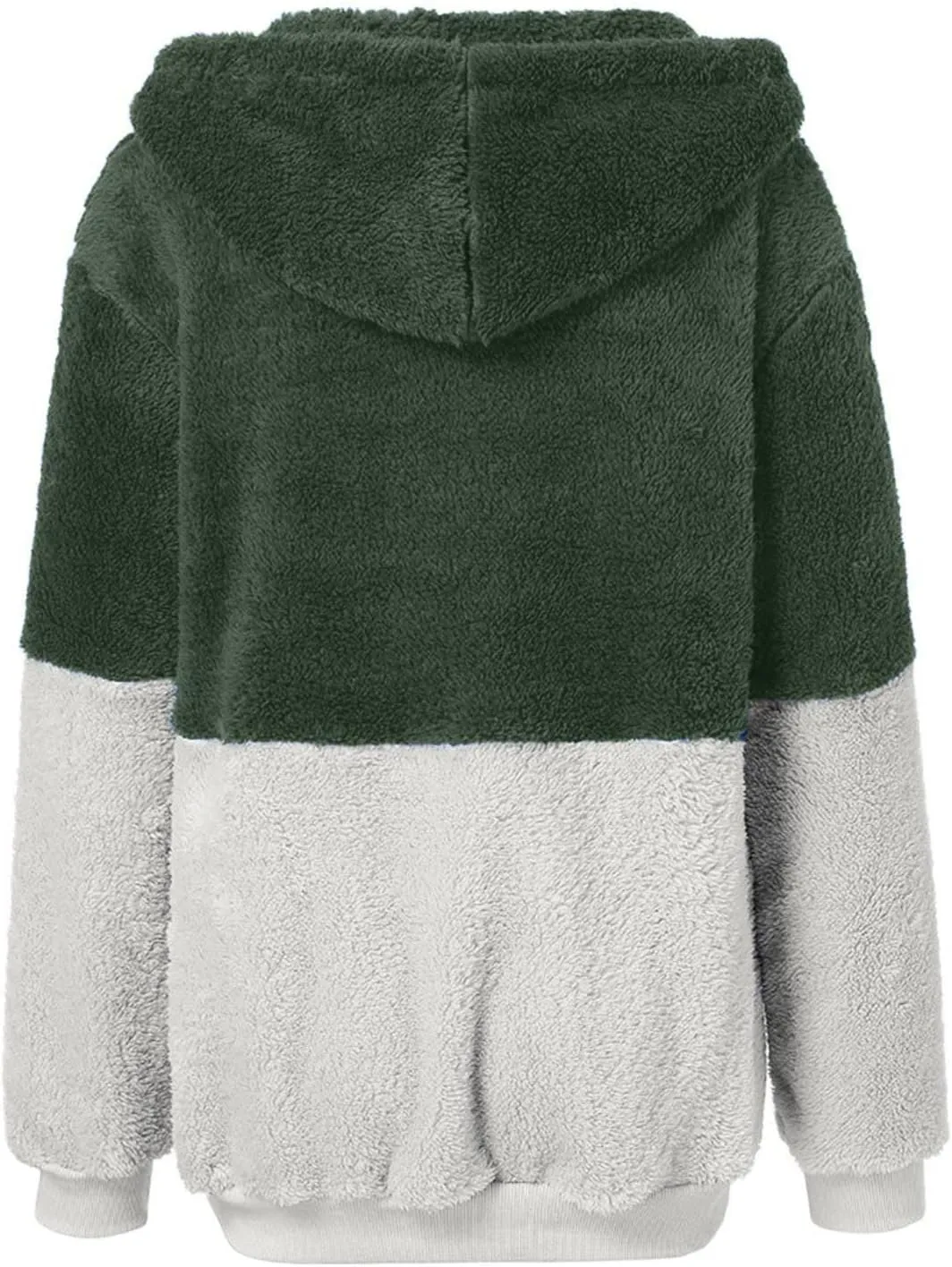 Womens Oversized Hoodies Jacket Sherpa Hooded Sweatshirts Fuzzy Fleece Patchwork Drawstring Pullover Fluffy Outerwear