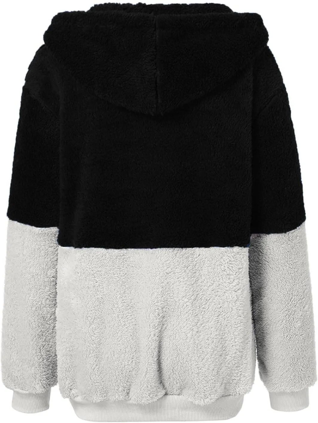 Womens Oversized Hoodies Jacket Sherpa Hooded Sweatshirts Fuzzy Fleece Patchwork Drawstring Pullover Fluffy Outerwear
