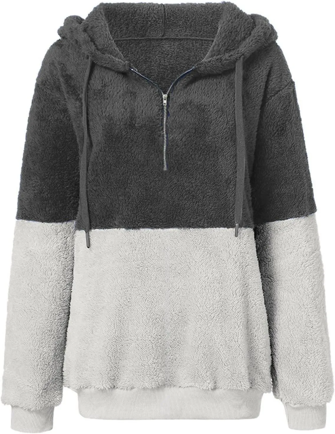 Womens Oversized Hoodies Jacket Sherpa Hooded Sweatshirts Fuzzy Fleece Patchwork Drawstring Pullover Fluffy Outerwear