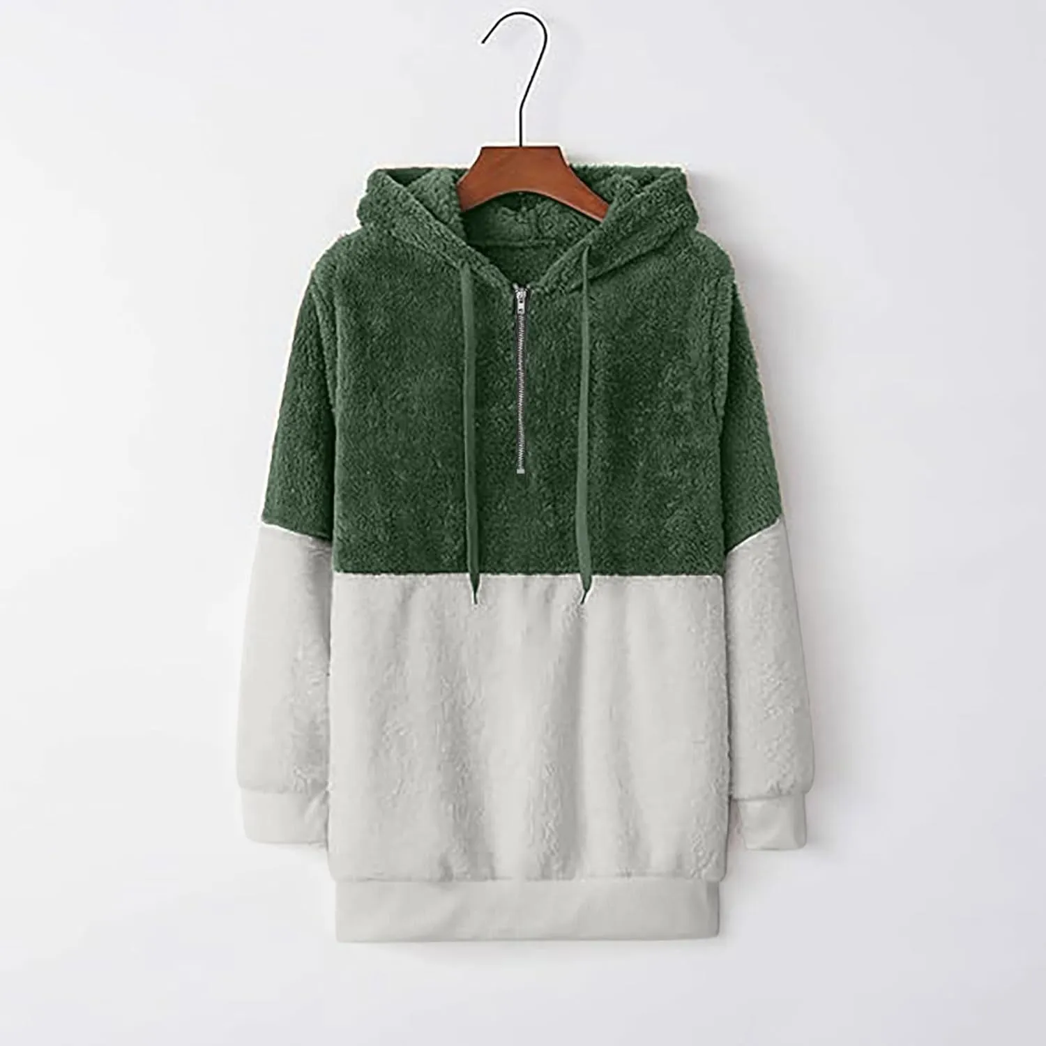 Womens Oversized Hoodies Jacket Sherpa Hooded Sweatshirts Fuzzy Fleece Patchwork Drawstring Pullover Fluffy Outerwear