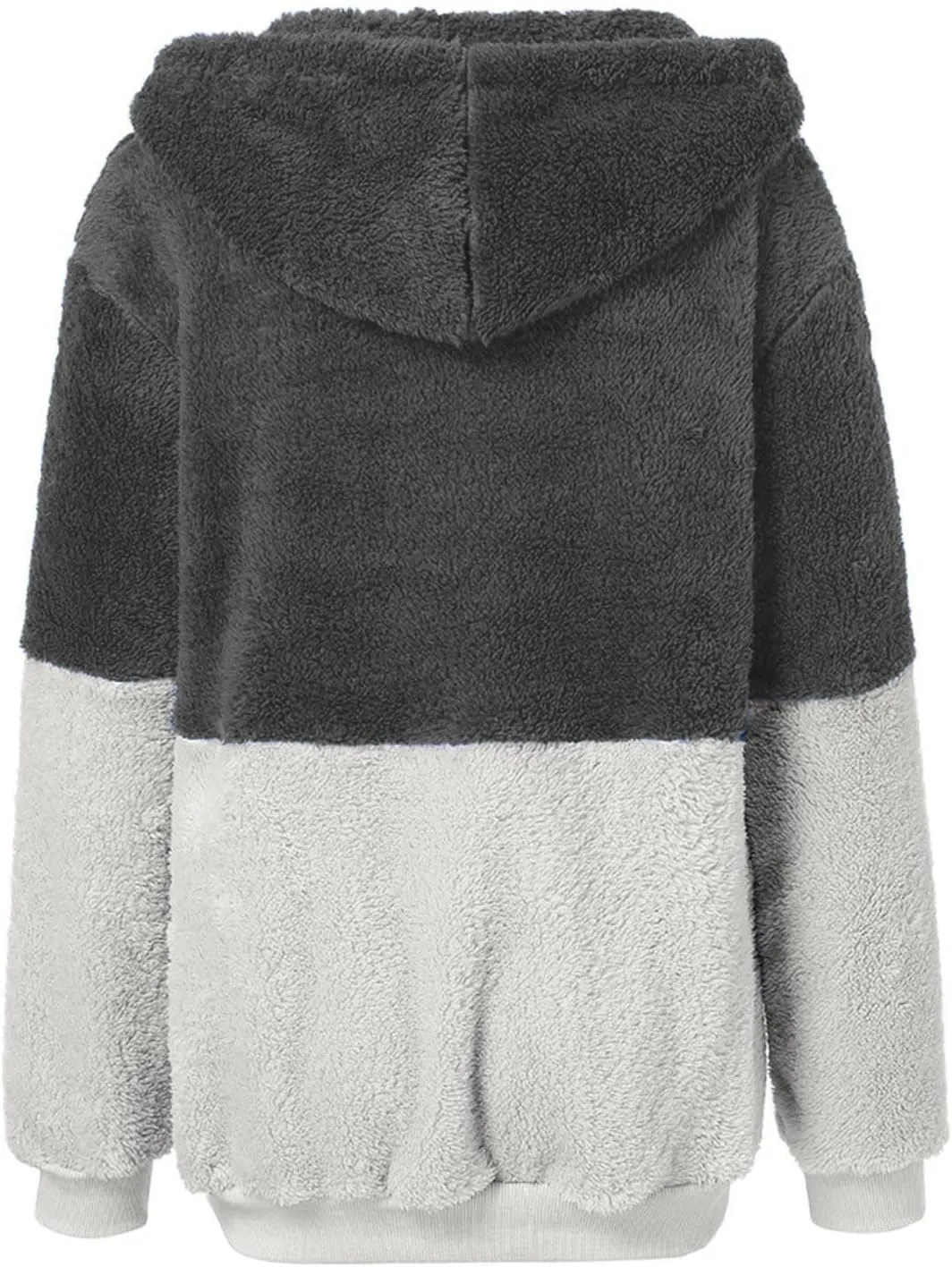 Womens Oversized Hoodies Jacket Sherpa Hooded Sweatshirts Fuzzy Fleece Patchwork Drawstring Pullover Fluffy Outerwear