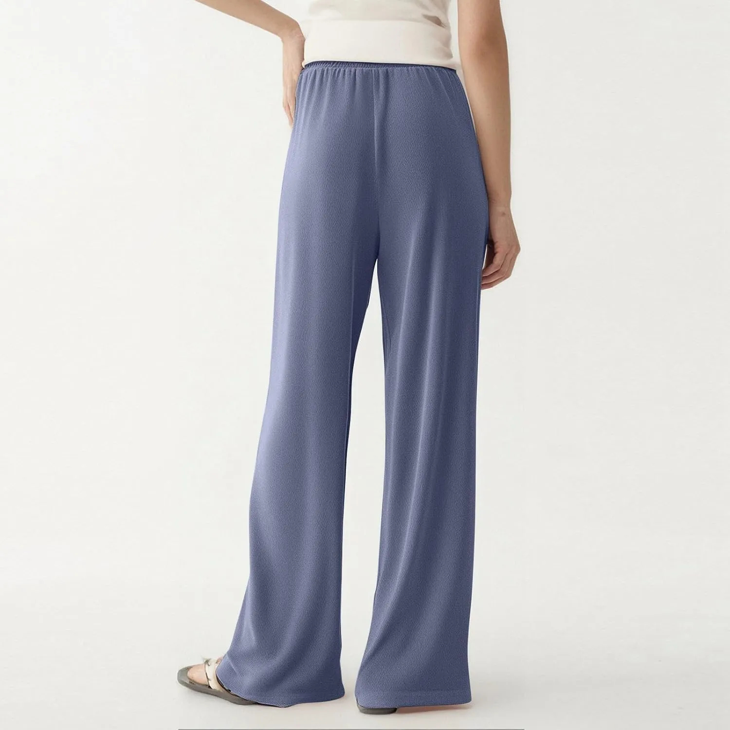 Women's Pants Flowy Long Wide Leg High Waisted Trousers Stretchy Drawstring Pleated Pull On Vacation Trousers