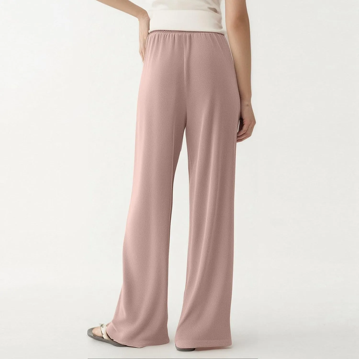 Women's Pants Flowy Long Wide Leg High Waisted Trousers Stretchy Drawstring Pleated Pull On Vacation Trousers