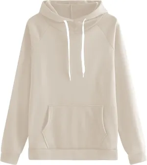 Womens Plain Winter Hoodies Oversized Casual Sweatshirt with Pocket Long Sleeve Hooded Sweater Basic Comfy Pullover