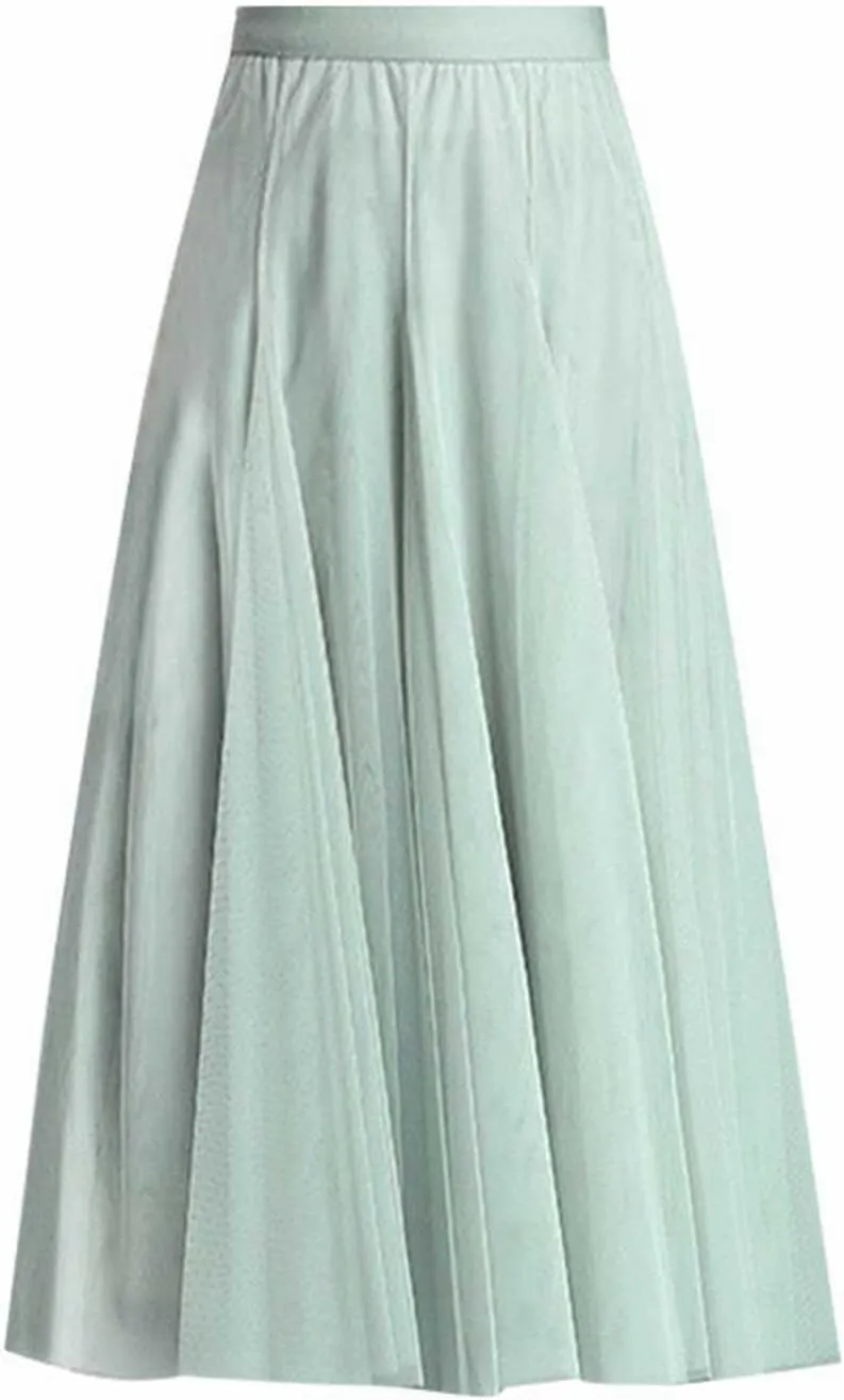 Women's Pleated Skirt Mesh Skirt Fairy Skirt Mid Length Long Skirt Dance Skirt Scrub Skirt