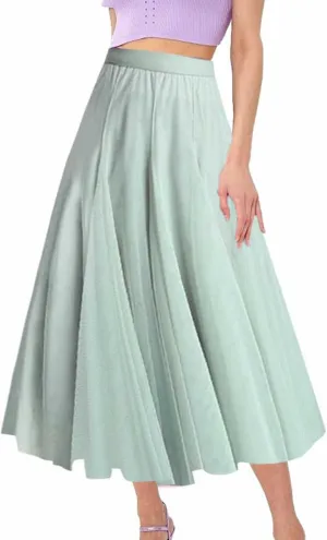 Women's Pleated Skirt Mesh Skirt Fairy Skirt Mid Length Long Skirt Dance Skirt Scrub Skirt