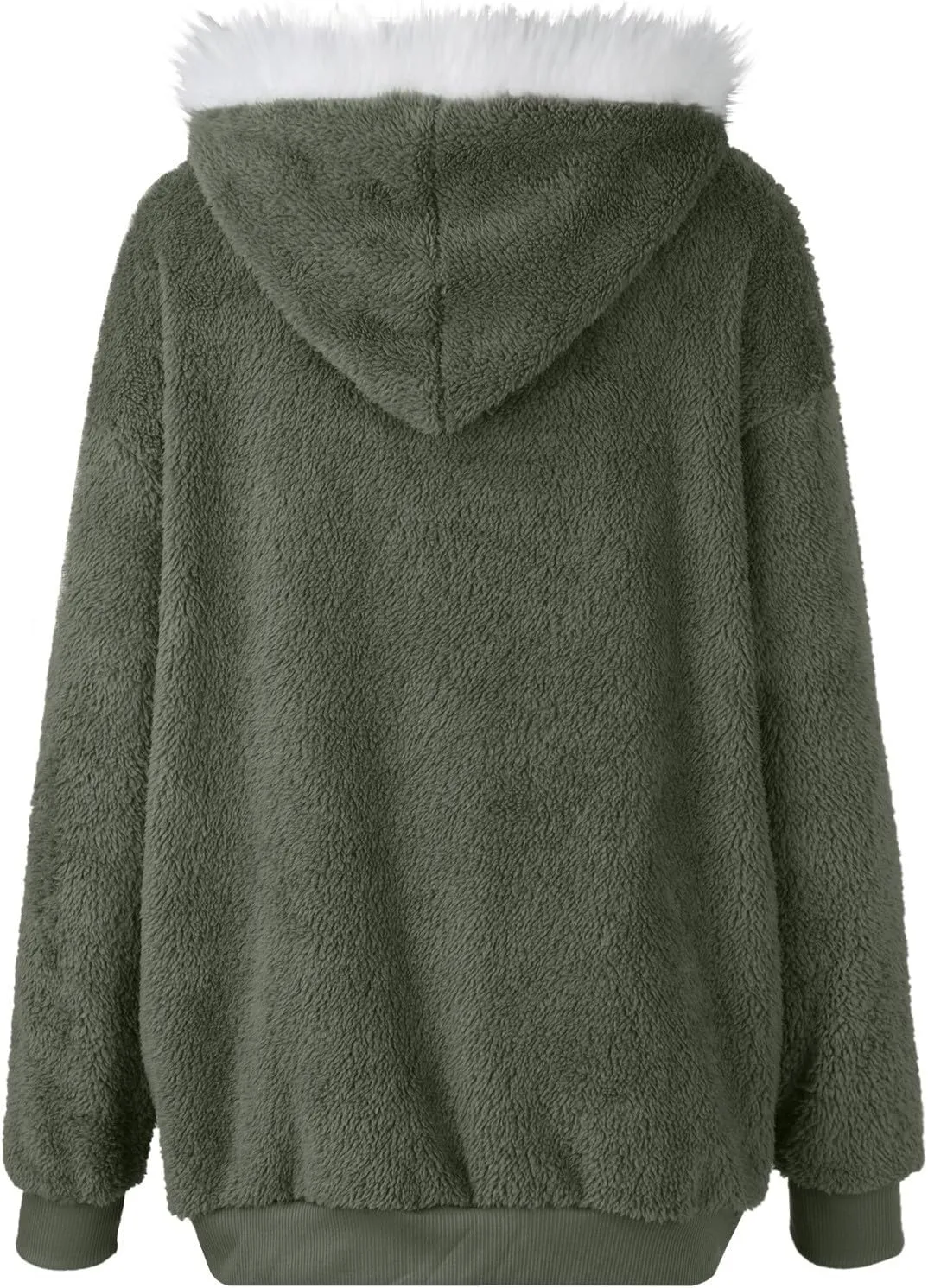 Womens Plus Size Fuzzy Fleece Jacket Winter Full Zip Plush Hooded Cardigan Coats Soft Oversized Shaggy Warm Outerwear
