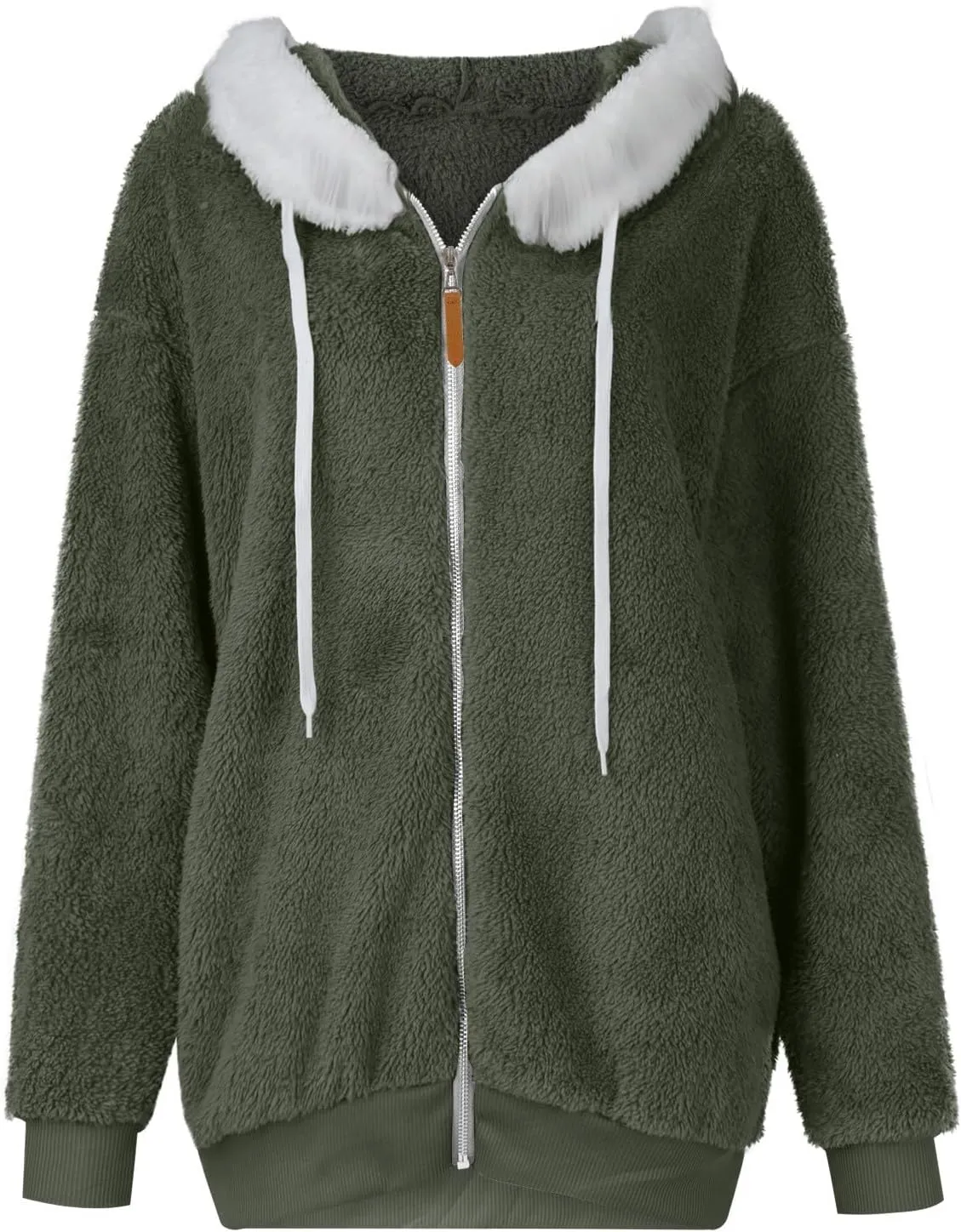 Womens Plus Size Fuzzy Fleece Jacket Winter Full Zip Plush Hooded Cardigan Coats Soft Oversized Shaggy Warm Outerwear