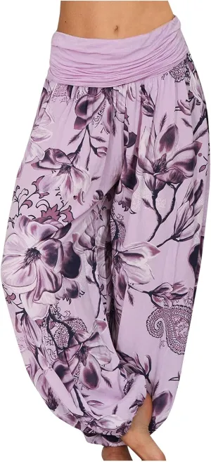 Womens Plus Size High Elastic Waist Harem Pants Casual Loose Baggy Pants with Pockets Bohemian Beach Yoga Trousers