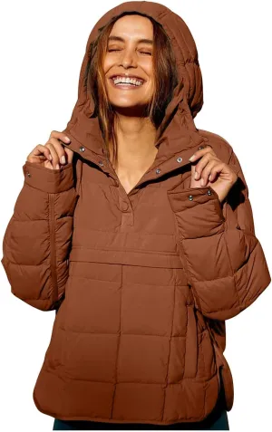 Women's Quilted Lightweight Jackets Oversized Puffer Jacket Puffer Pullover Dolman Hoodies Jacket Long Sleeve Coats